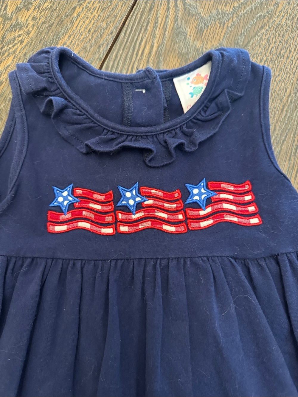 Stitchy Fish Girls 5 Navy Ruffle Flag Dress - Picture 2 of 5